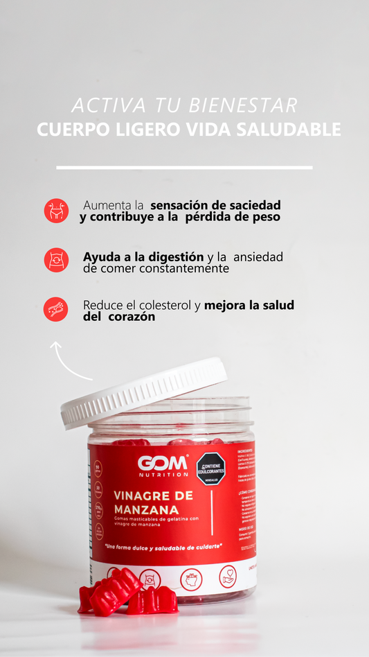 GOM Nutrition® – Gomas de Vinagre de Manzana para Bajar de Peso | Quema Grasa Natural y sin Dietas Extremas