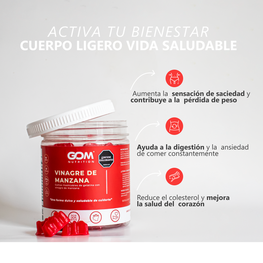 GOM Nutrition® – Gomas de Vinagre de Manzana para Bajar de Peso | Quema Grasa Natural y sin Dietas Extremas
